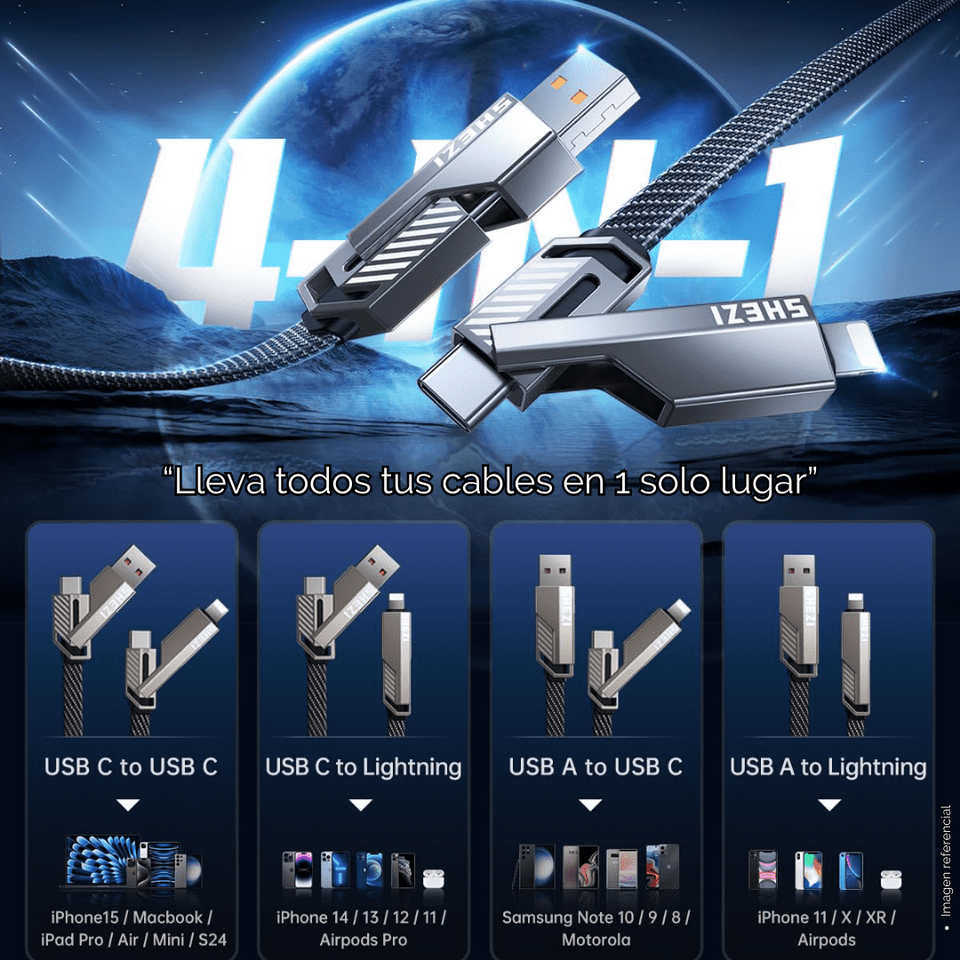 CABLE MULTICONECTOR 4 EN 1 (ADIÓS ENREDOS)